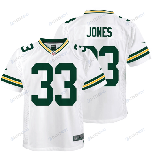 Aaron Jones 33 Green Bay Packers YOUTH Away Game Jersey - White